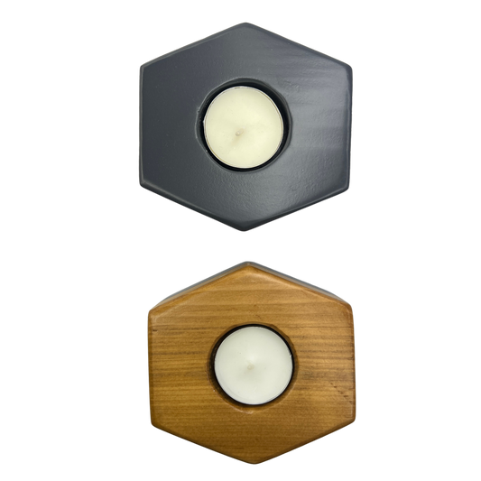 Hexagonal Recycled Pallet Wood Candle Holders - Sustainable Home Decor Set of 2