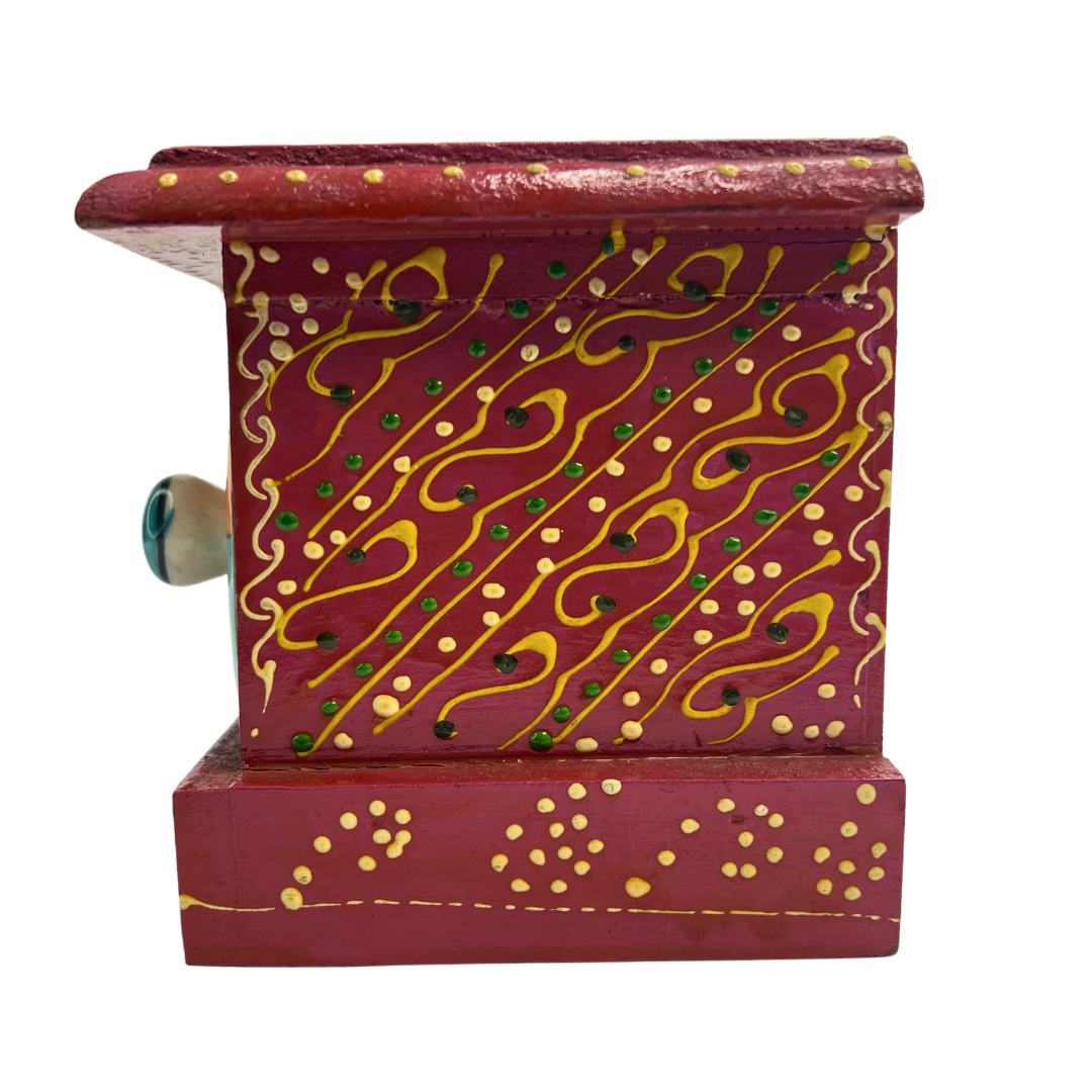 Exquisite Hand-Painted Porcelain Miniature Drawer - Authentic Indian Craft, 12cm