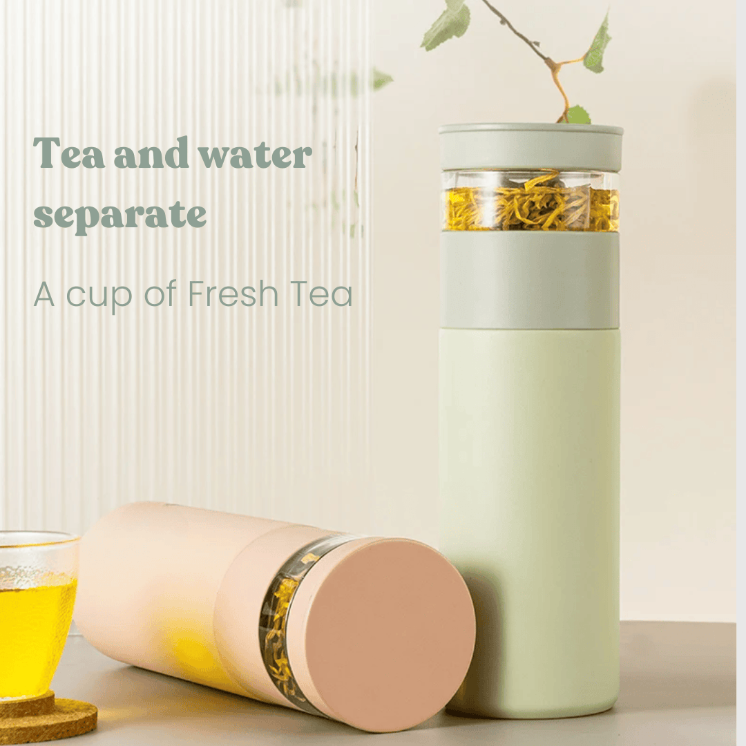 Minimalist Thermal Flask in Green with Built-In Tea Infuser