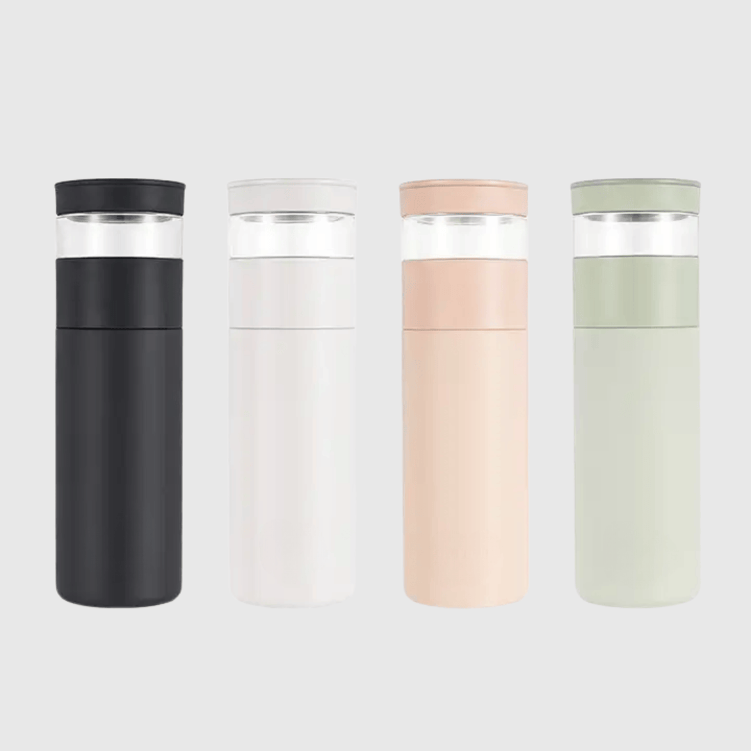 Minimalist Thermal Flask in Green with Built-In Tea Infuser