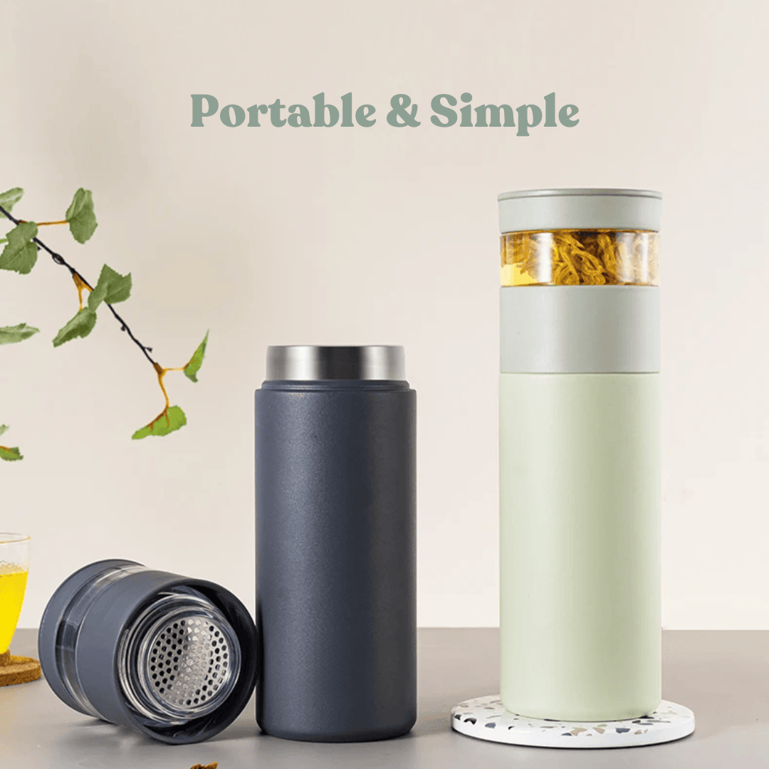 Minimalist Thermal Flask in Green with Built-In Tea Infuser